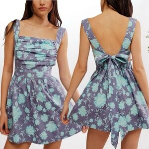🌻FREE PEOPLE Meet Me In Maui Printed Mini Dress In Blue Size Small New Cond.